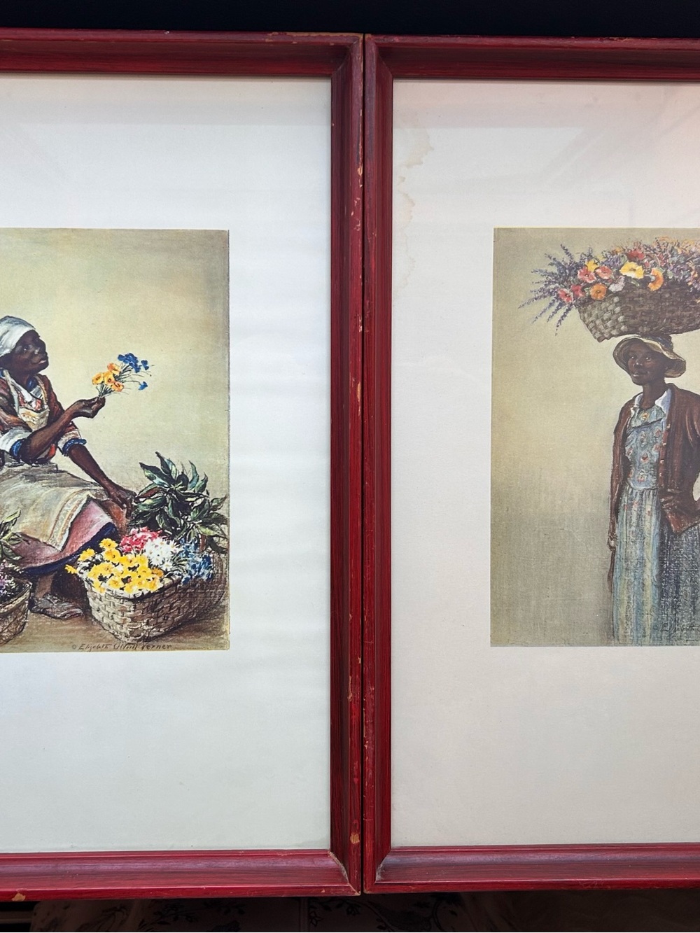 Vintage Pair of Elizabeth O’Neill Verner Framed Prints of Flower Woman